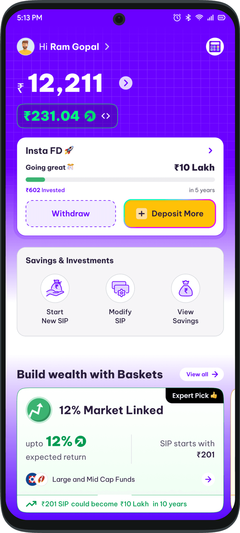 Bachatt App Savings View