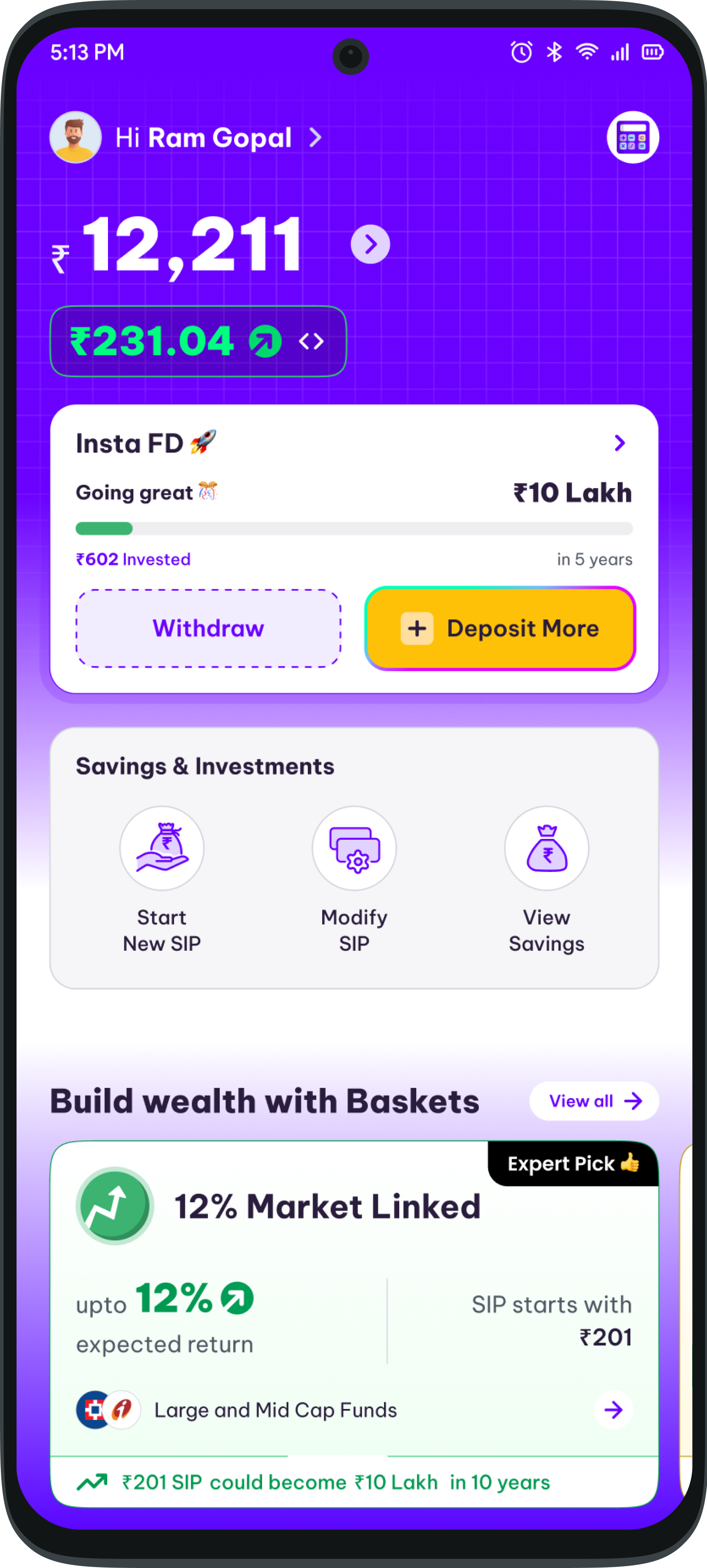 Bachatt App Savings View